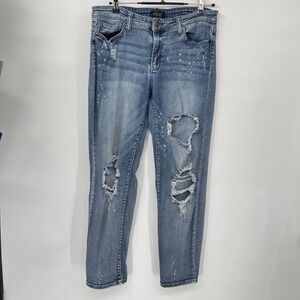 Judy Blue‎ Boyfriend Fit Jeans Woman's 13/31 Distressed Bleach Splatter Stretch